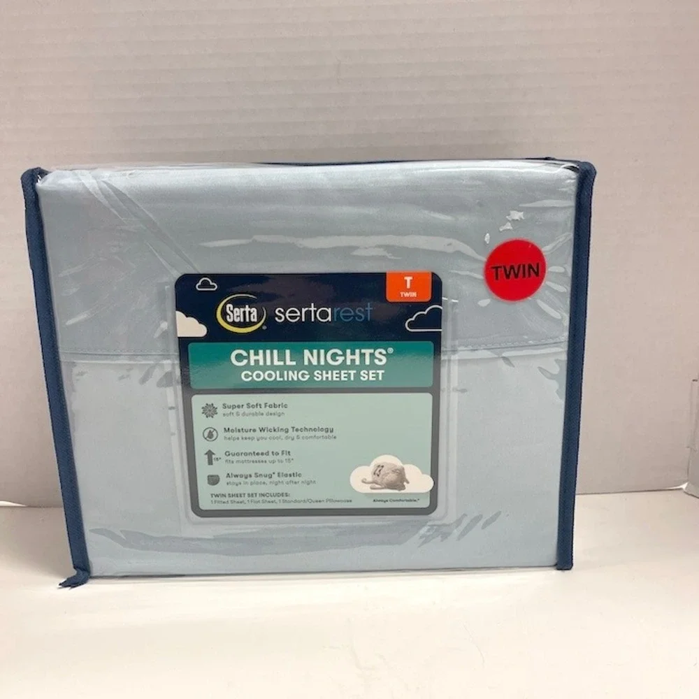 Serta Chill Nights Twin Cooling Sheet Set LIGHT BLUE New in Package